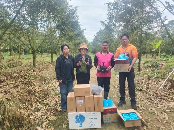 เกษตรอำเภอห้วยยอด ร่วมกับสำนักงานเกษตรจังหวัดตรัง ลงพื้นที่แปลงเรียนรู้การใช้น้ำอย่างรู้คุณค่าในทุเรียน