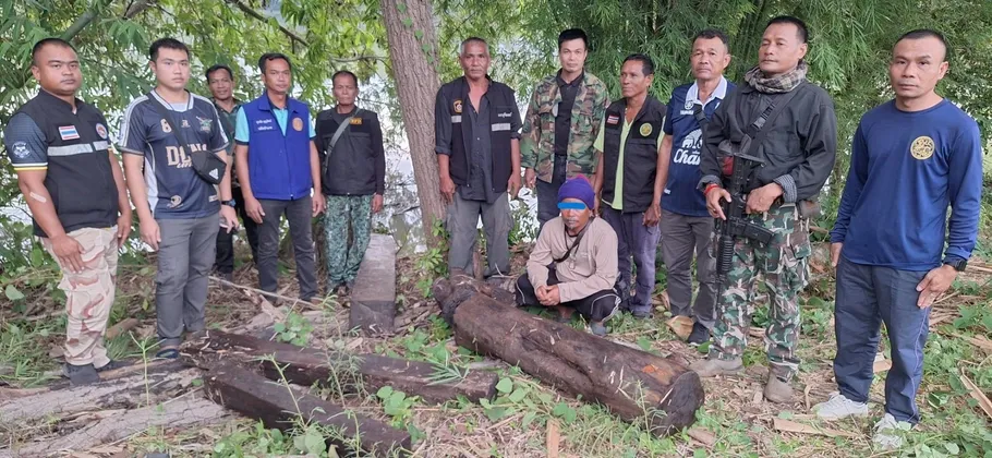เจ้าหน้าที่ร่วมกันจับกุมดำเนินคดีผู้ลักลอบตัดไม้พะยูง ๖ ท่อน ค่าความเสียหายกว่าแสนสี่หมื่นบาท ที่ อ.บัวเชด